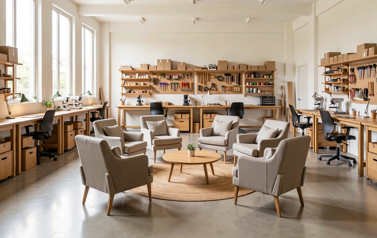 Interior moderno e acolhedor para treinamentos da OtherSelo